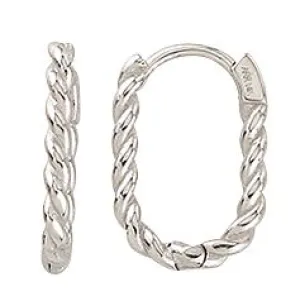 10K White Gold Oval Twist Huggie Hoops