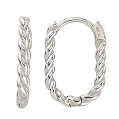 10K White Gold Oval Twist Huggie Hoops