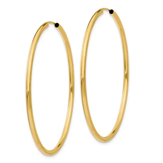 14K Gold 2 mm Wide 50 mm Endless Hoop Earrings