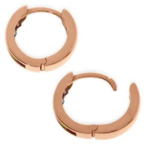 14K Solid Rose Gold Hoop Huggie Earrings Multi Gemstones Gemstone