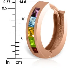 14K Solid Rose Gold Hoop Huggie Earrings Multi Gemstones Gemstone
