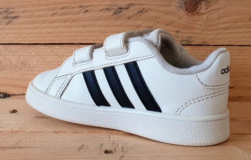 Adidas Grand Court Kids Leather Low Trainers UK7K/US7.5K/EU24 EF0118 Black/White
