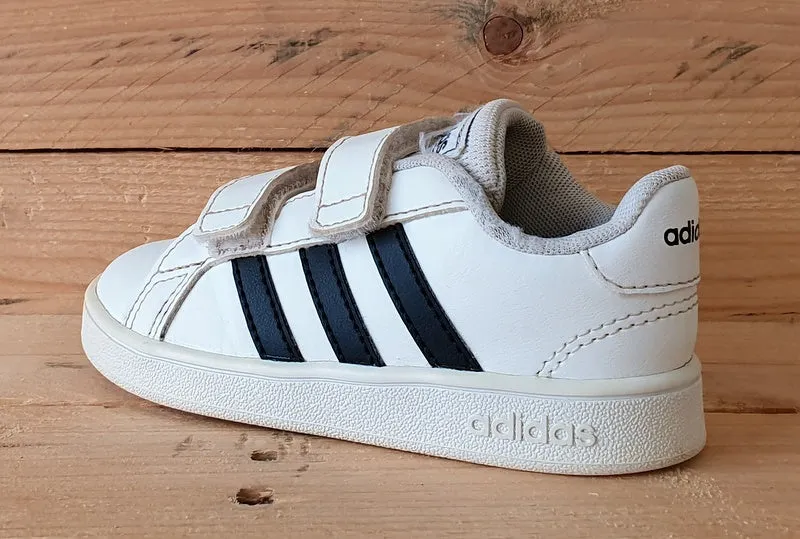 Adidas Grand Court Kids Leather Low Trainers UK7K/US7.5K/EU24 EF0118 Black/White