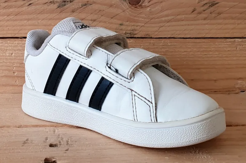 Adidas Grand Court Kids Leather Low Trainers UK7K/US7.5K/EU24 EF0118 Black/White