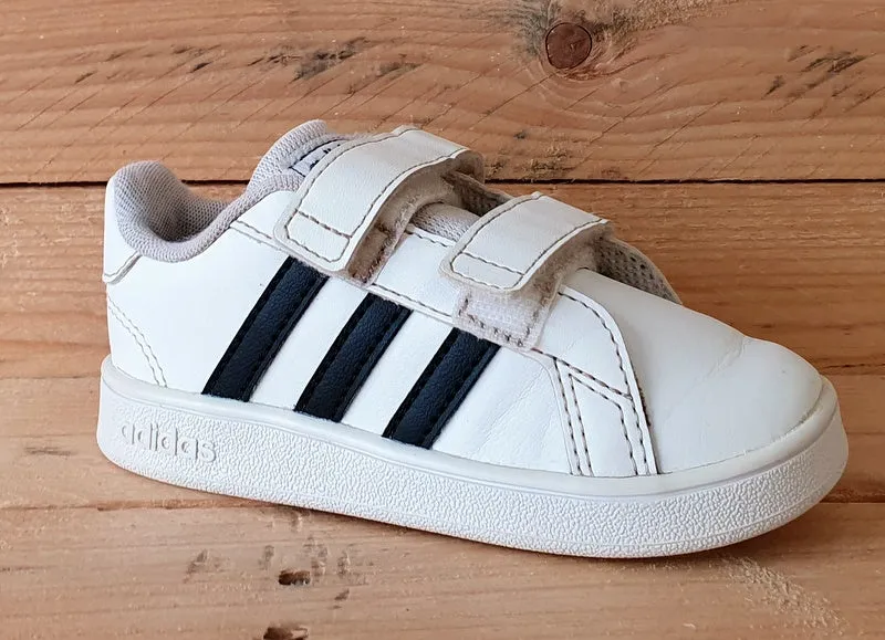 Adidas Grand Court Kids Leather Low Trainers UK7K/US7.5K/EU24 EF0118 Black/White