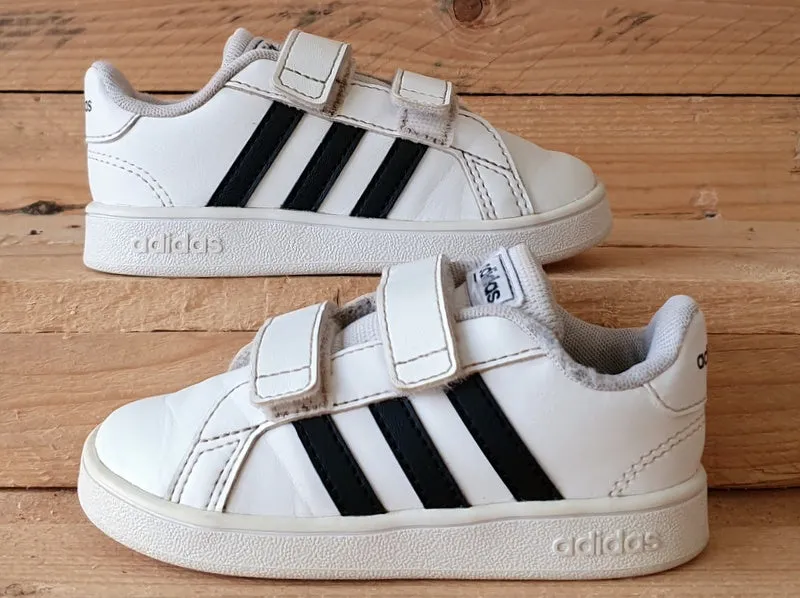Adidas Grand Court Kids Leather Low Trainers UK7K/US7.5K/EU24 EF0118 Black/White
