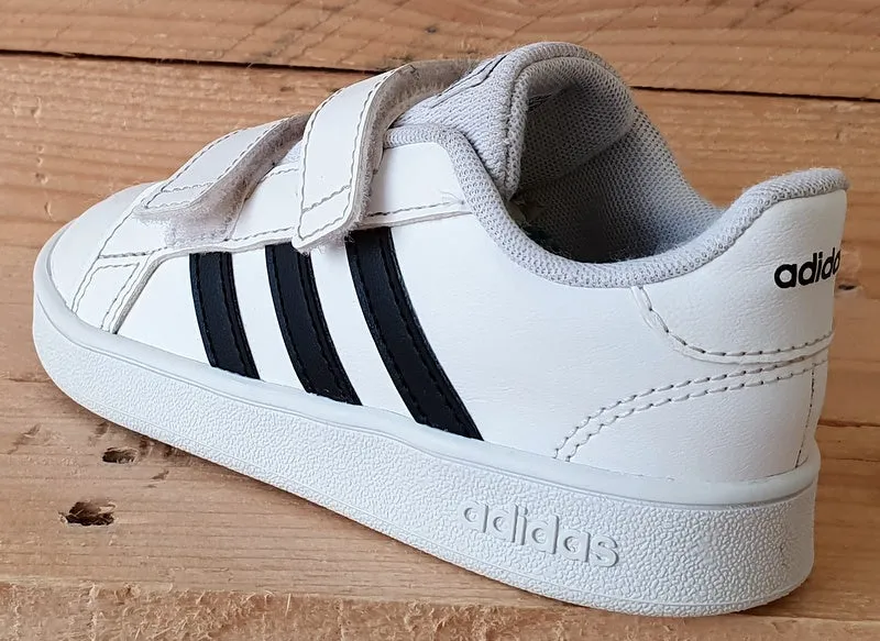 Adidas Grand Court Low Leather Kids Trainers UK8.5K/US9K/EU26 EF0118 White/Black