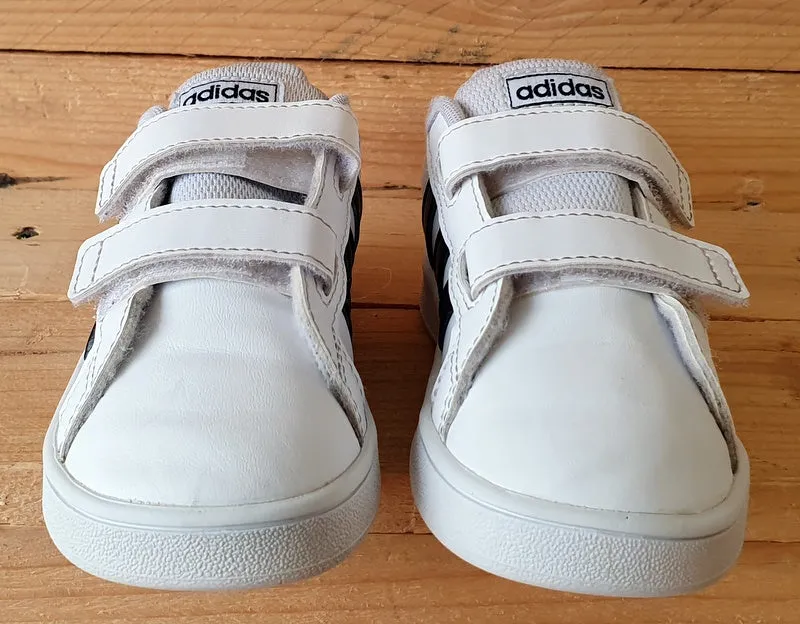 Adidas Grand Court Low Leather Kids Trainers UK8.5K/US9K/EU26 EF0118 White/Black