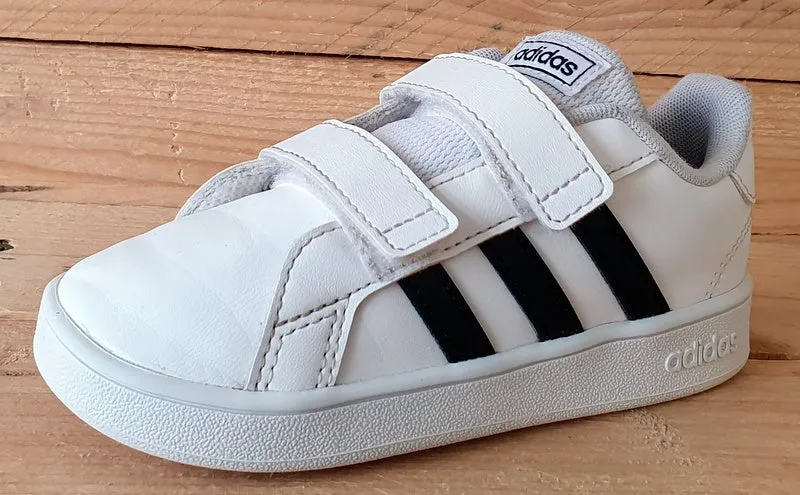 Adidas Grand Court Low Leather Kids Trainers UK8.5K/US9K/EU26 EF0118 White/Black
