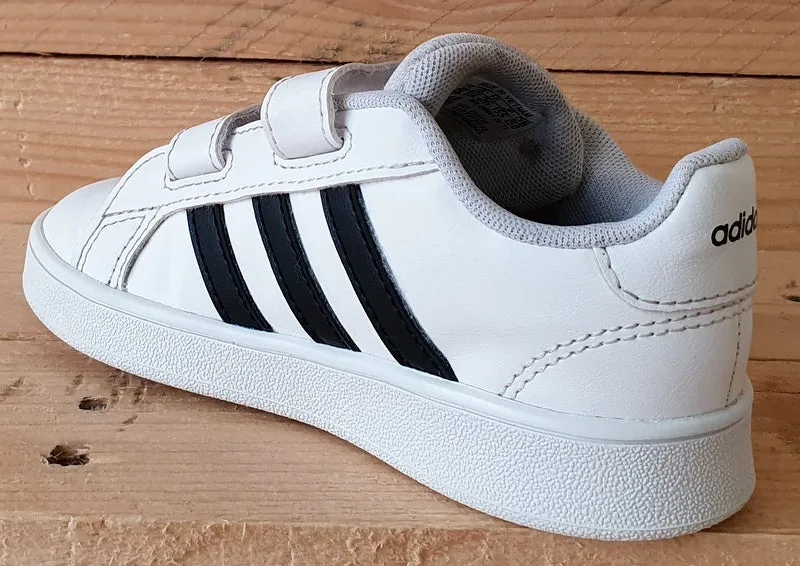 Adidas Grand Court Low Leather Kids Trainers UK8.5K/US9K/EU26 EF0118 White/Black