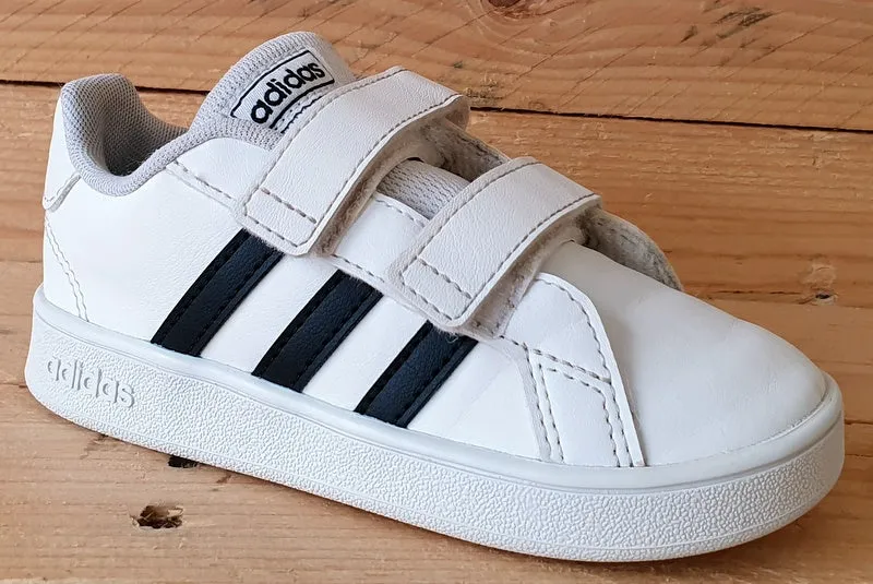 Adidas Grand Court Low Leather Kids Trainers UK8.5K/US9K/EU26 EF0118 White/Black
