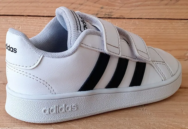 Adidas Grand Court Low Leather Kids Trainers UK8.5K/US9K/EU26 EF0118 White/Black