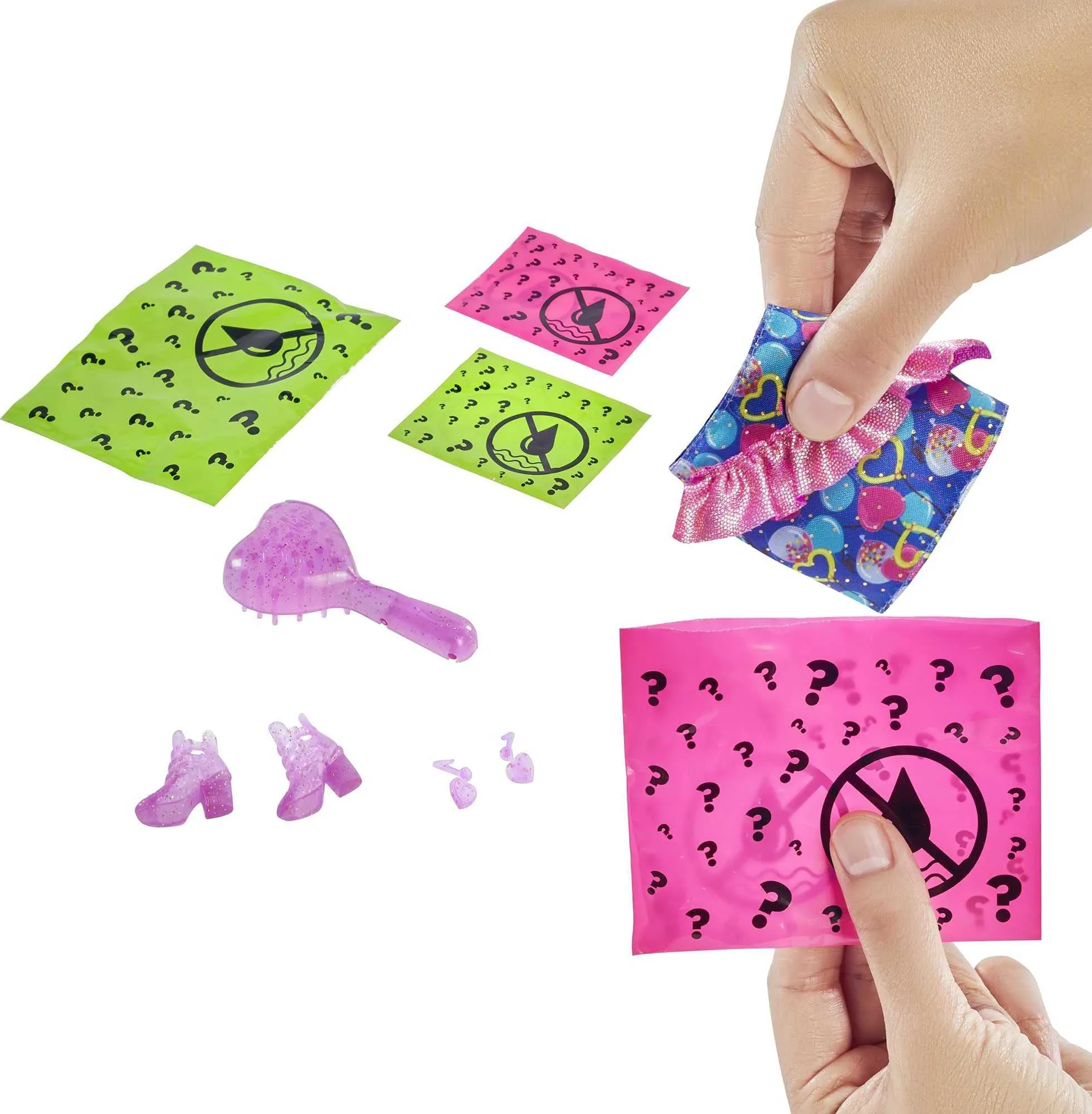 Barbie Color Reveal Doll with 7 Surprises: 4 Bags Contain Skirt, Shoes, Earrings & Brush; Water Reveals Confetti-Print; Doll’s Look & Color Change on Hair & Face; Party Series