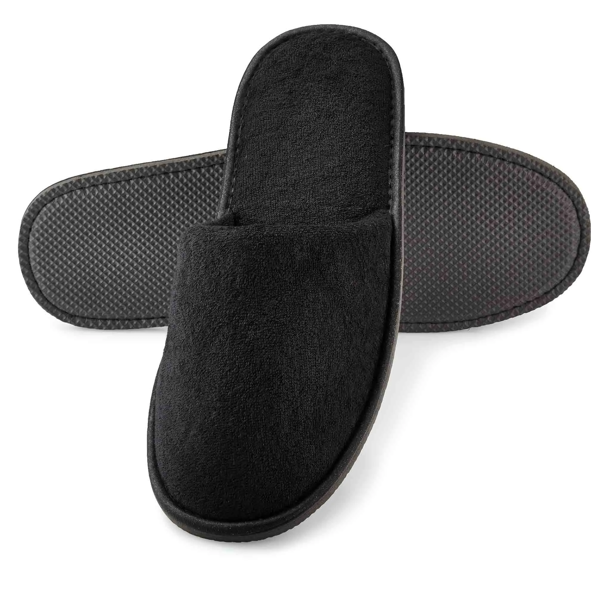 Black Closed Toe Terry Slippers (Case of 100)