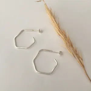Chunky Silver Hexy Hoops