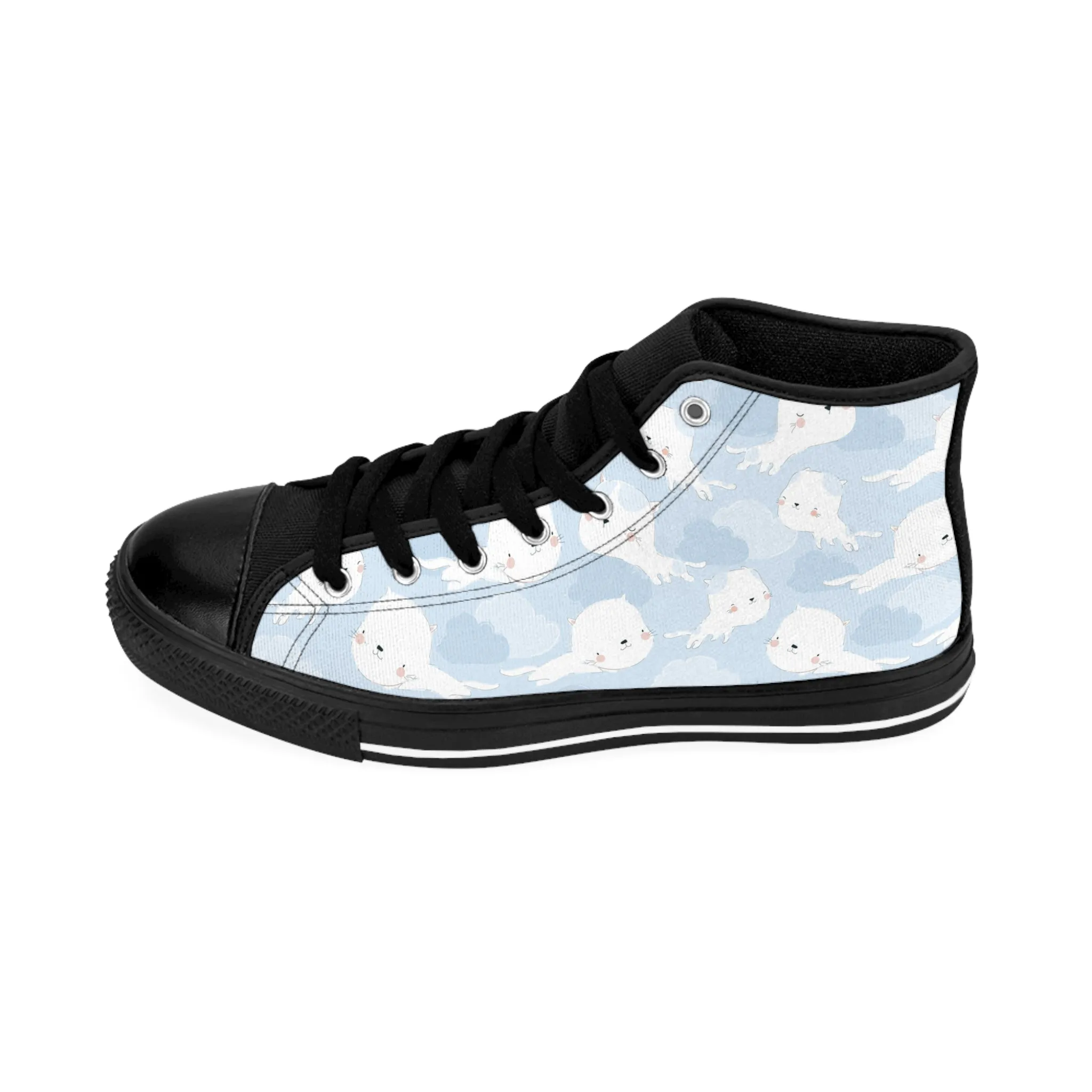Cute White Cat Flying in the Sky Women's Classic Sneakers