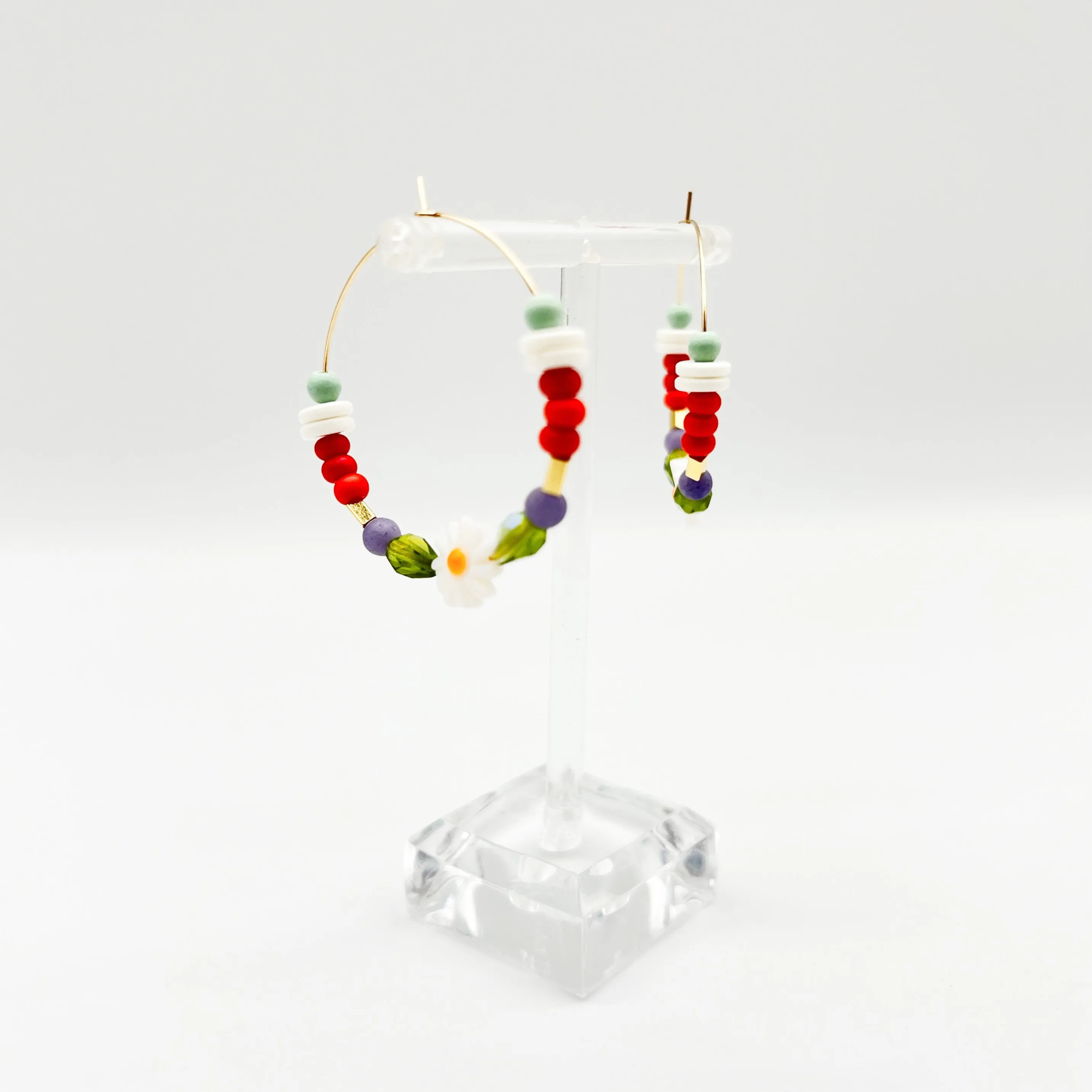 Daisy Beaded Hoop Earrings