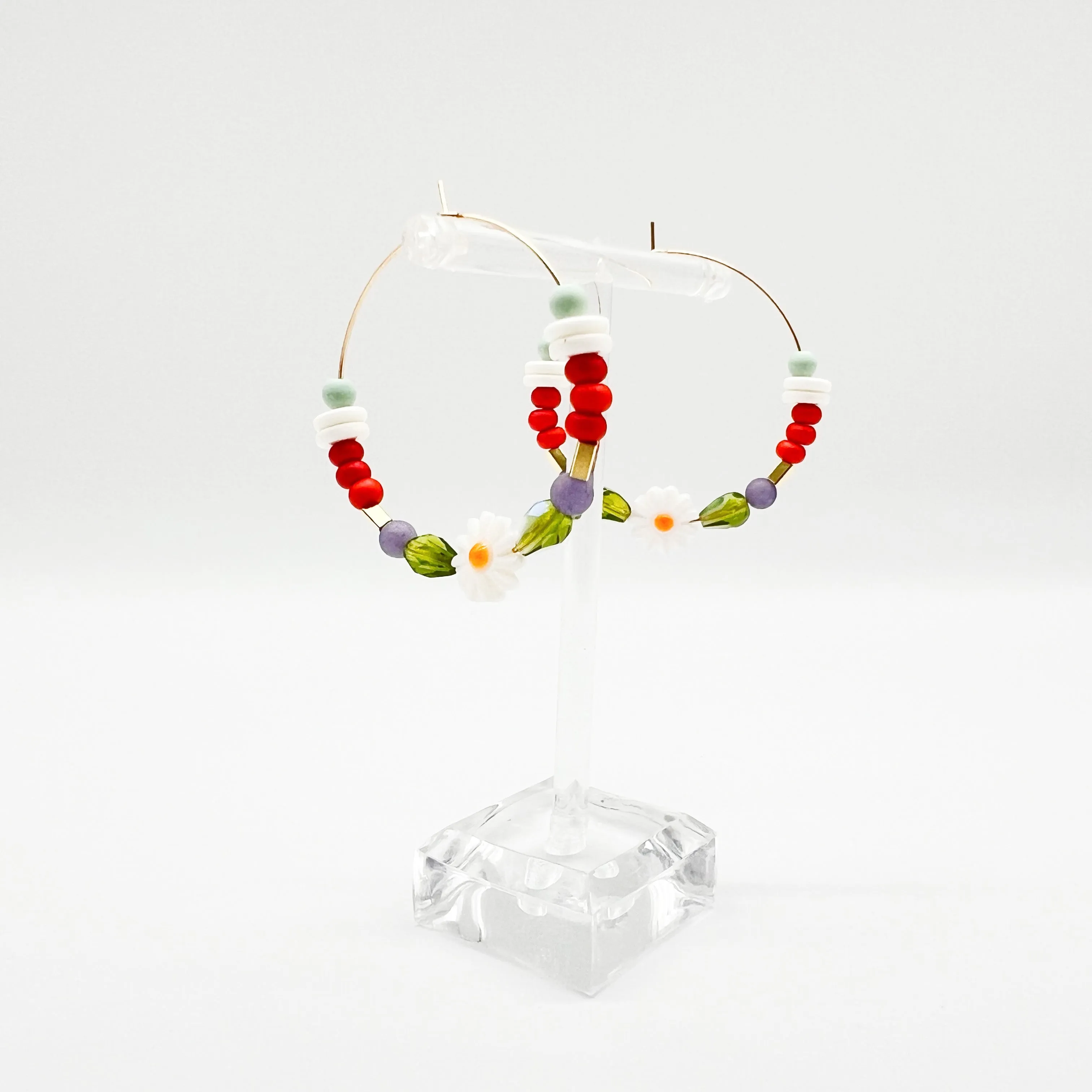 Daisy Beaded Hoop Earrings