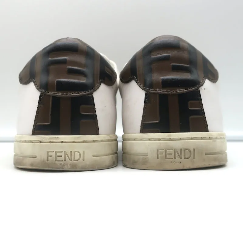 Fendi FF Logo Strap Low Top Sneakers White Leather Size 40