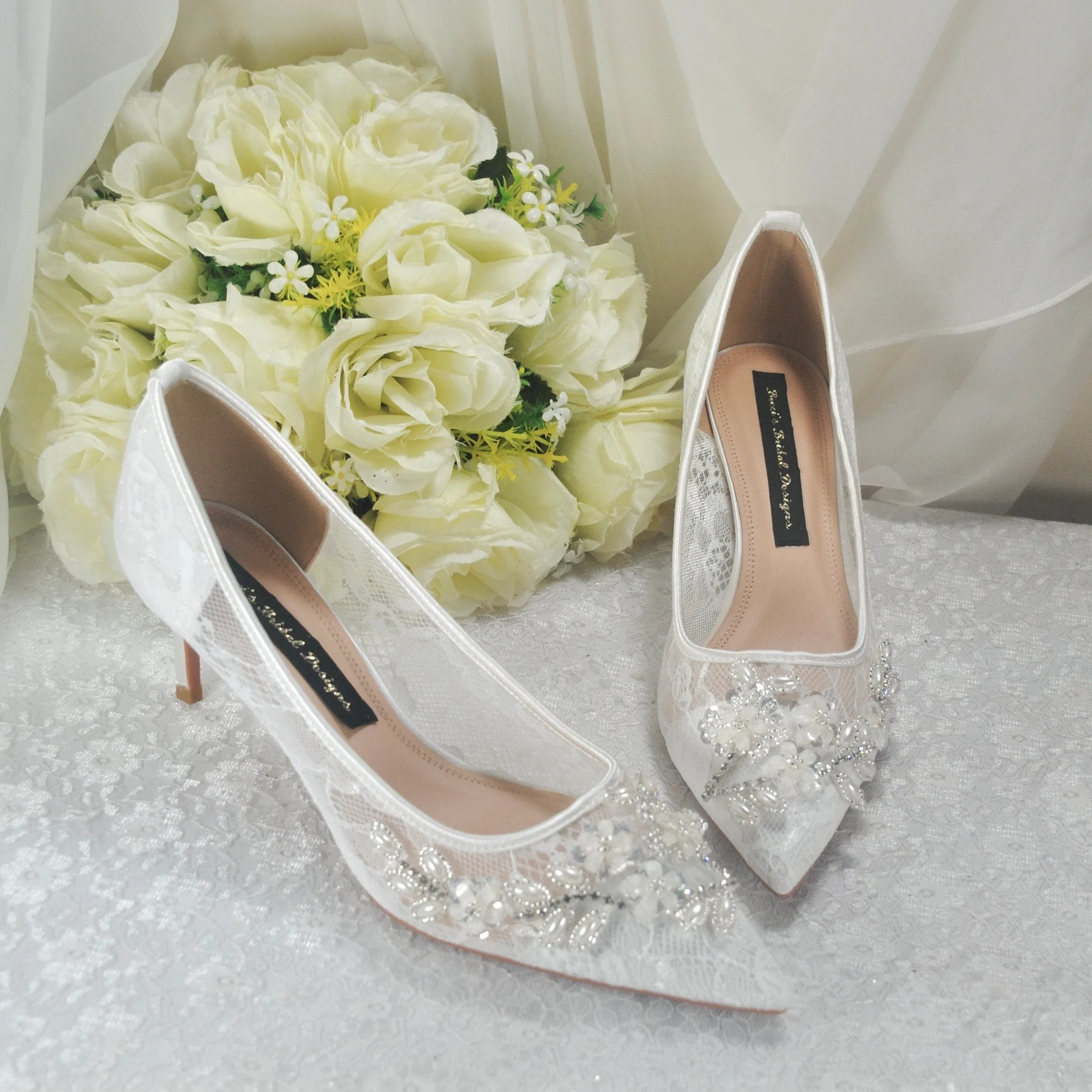 Floral Beaded Lace Heels UK7/US9.5