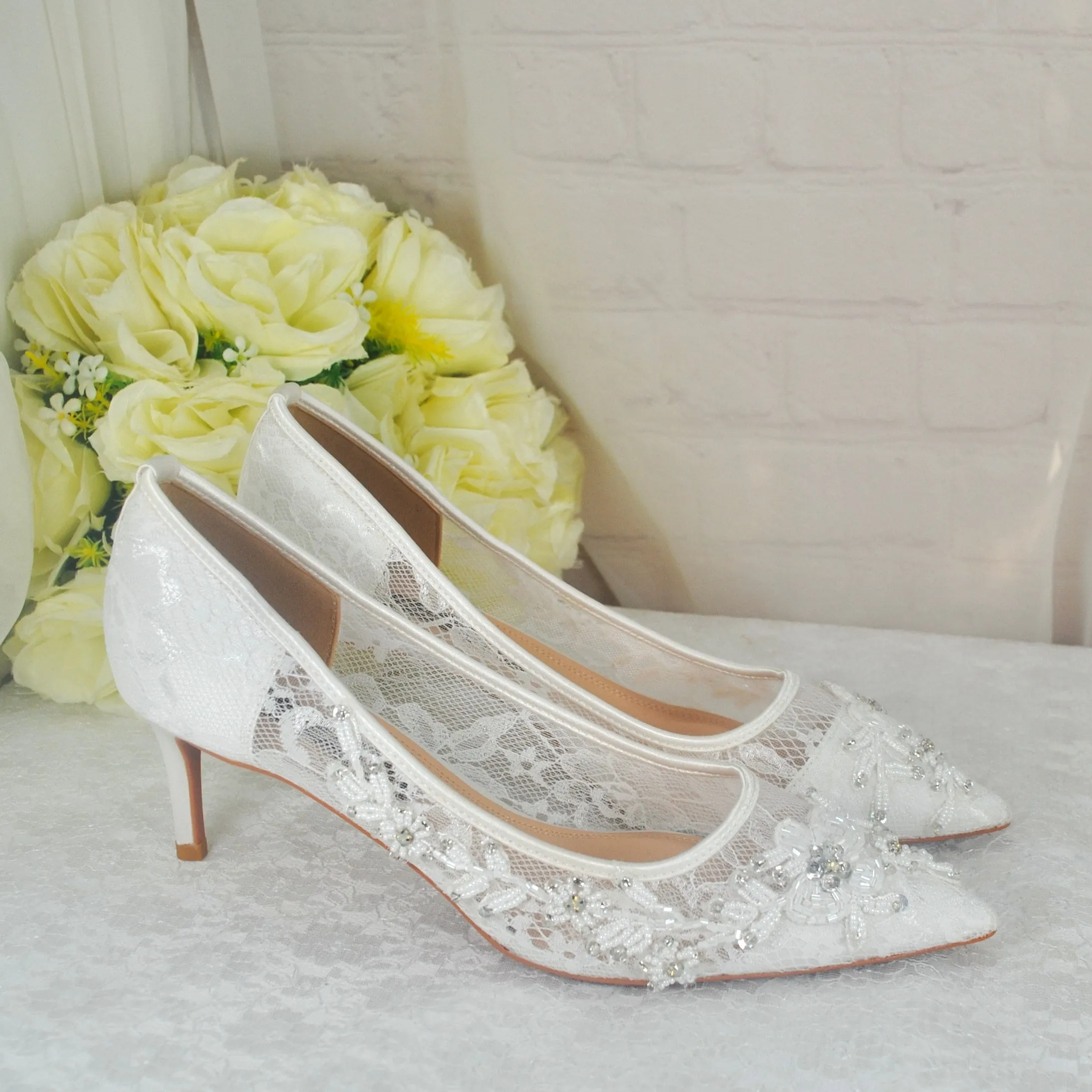 Floral Beaded Lace Heels UK7/US9.5