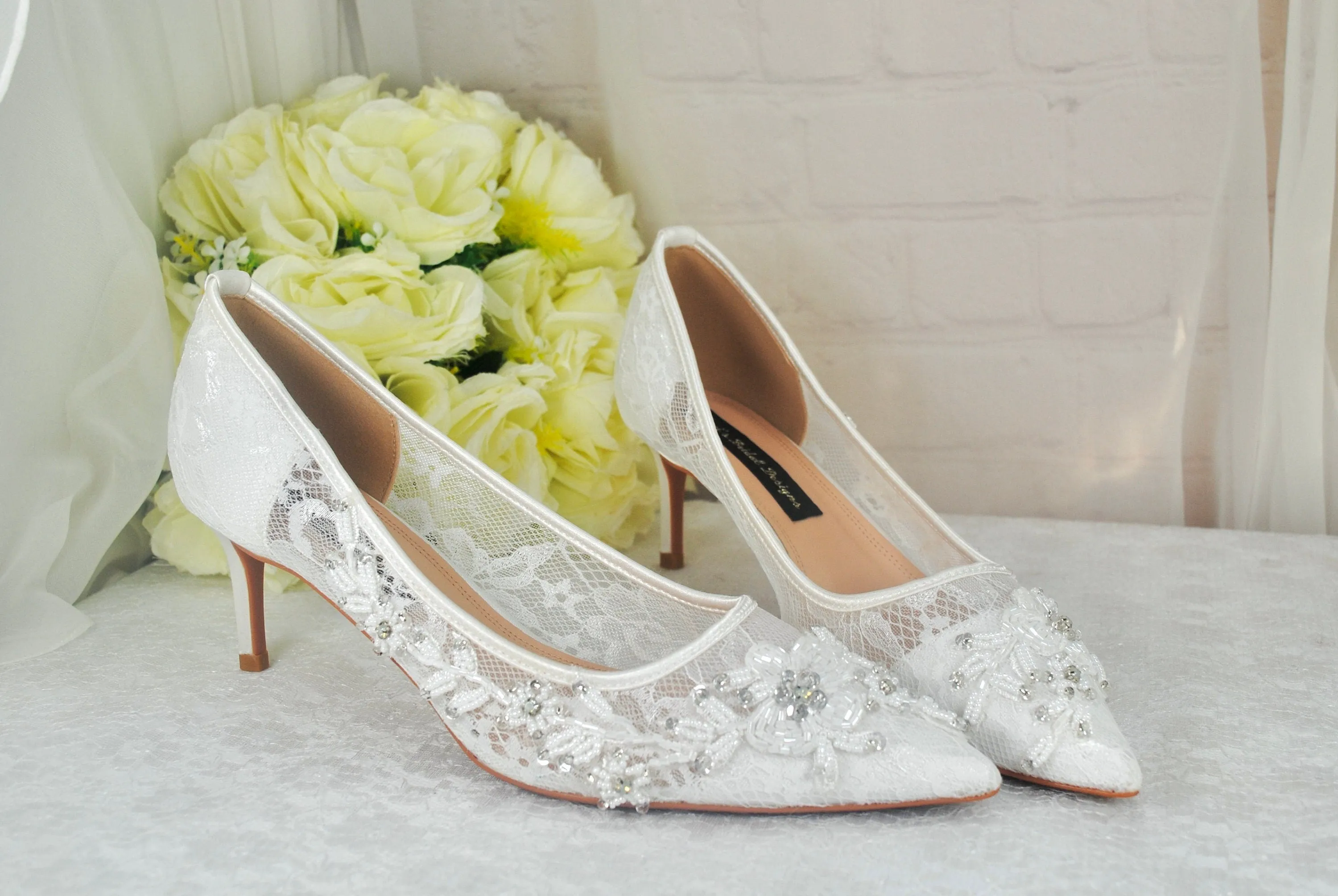 Floral Beaded Lace Heels UK7/US9.5