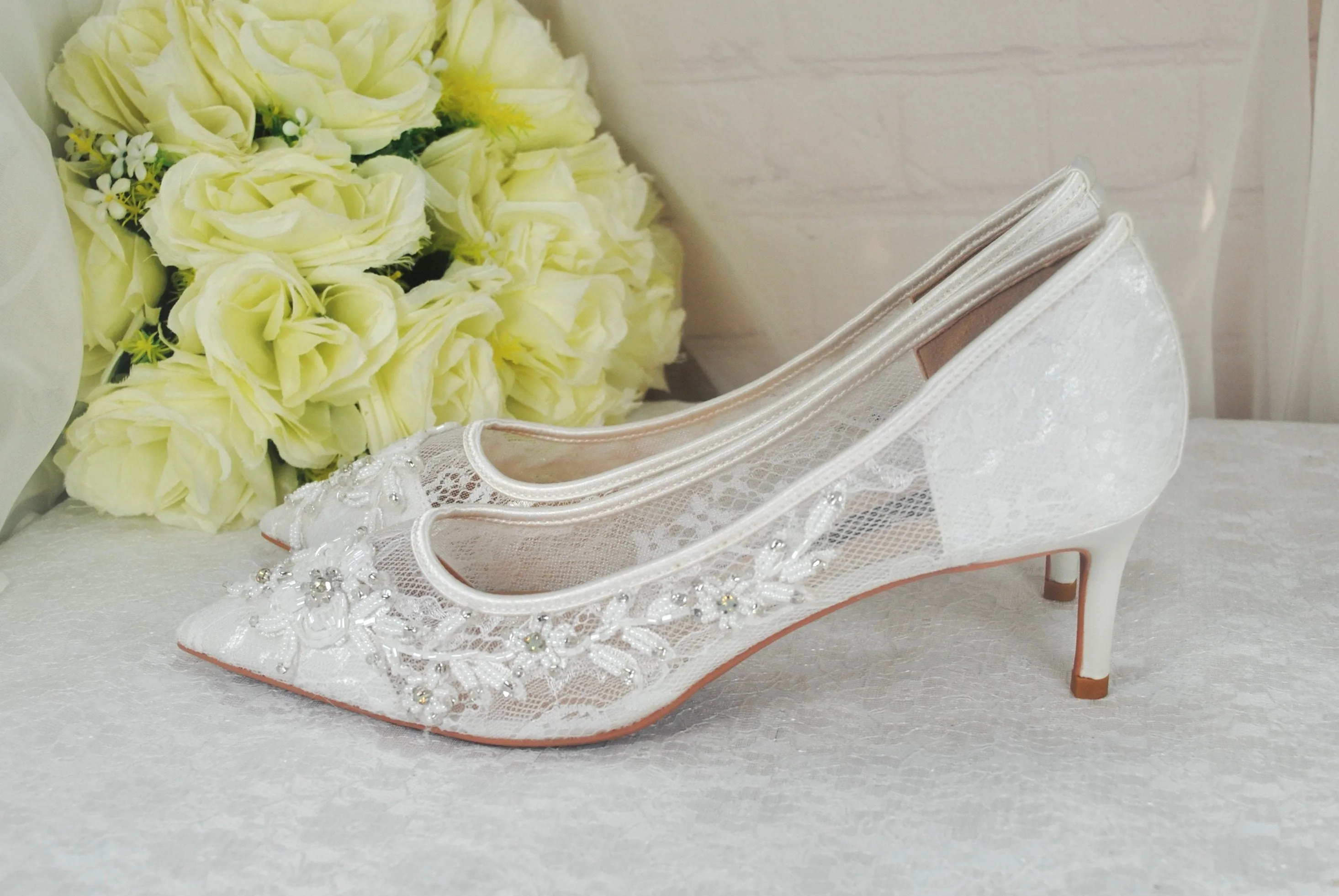 Floral Beaded Lace Heels UK7/US9.5