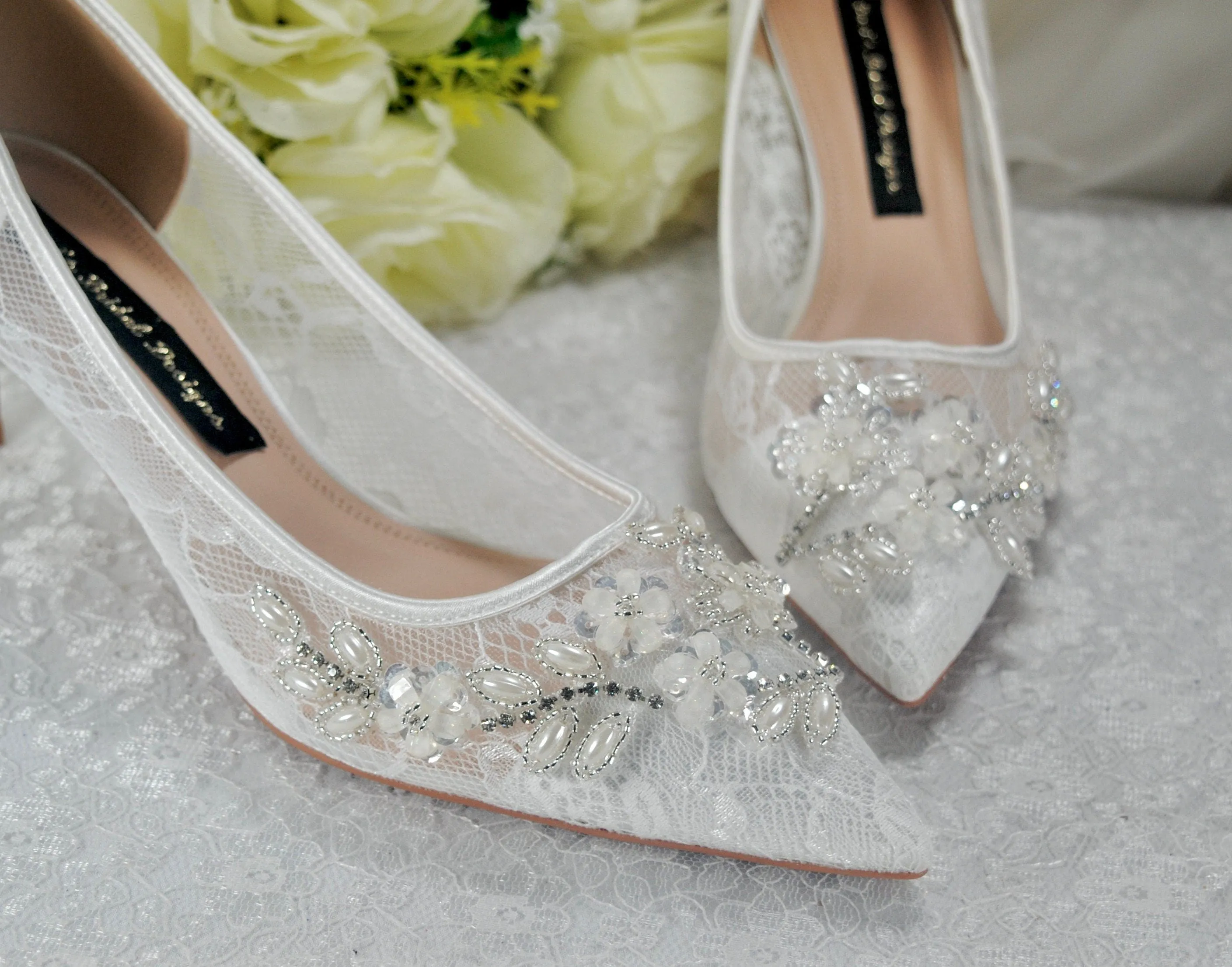 Floral Beaded Lace Heels UK7/US9.5