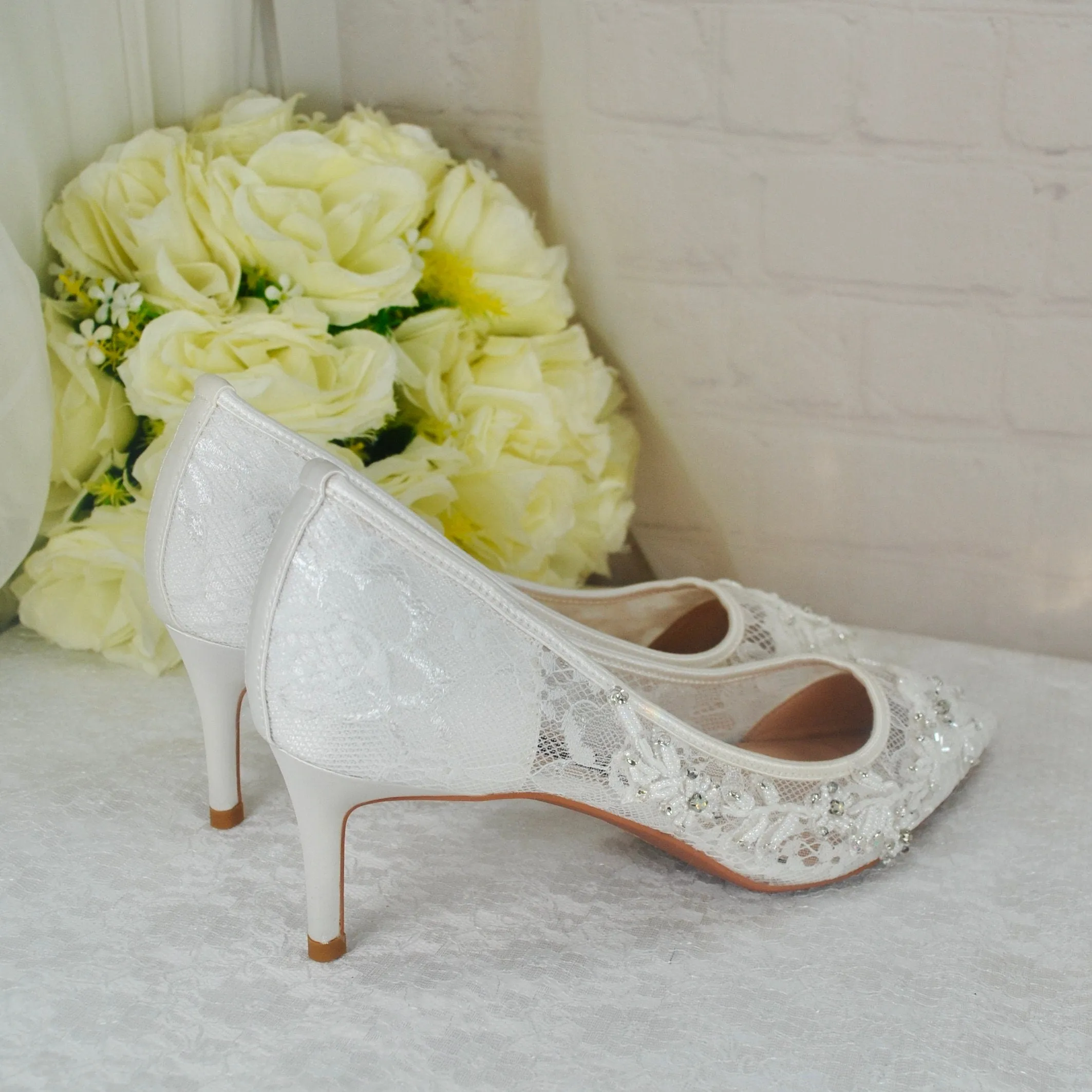 Floral Beaded Lace Heels UK7/US9.5