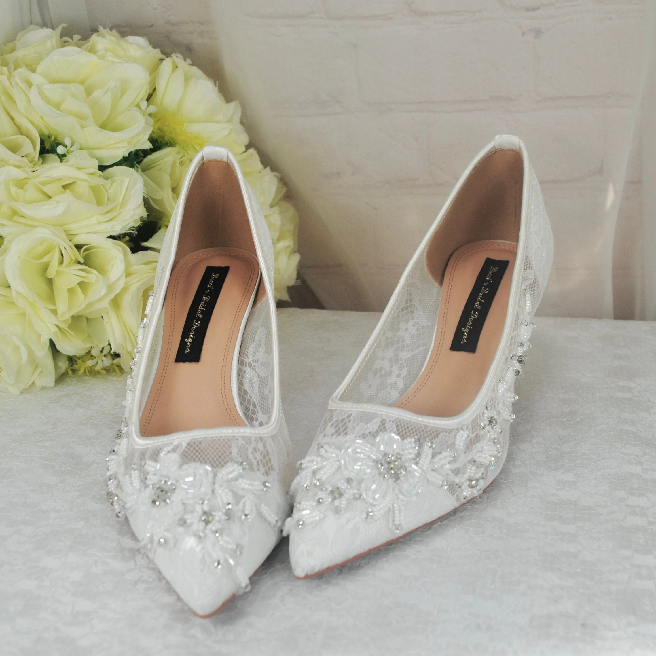 Floral Beaded Lace Heels UK7/US9.5