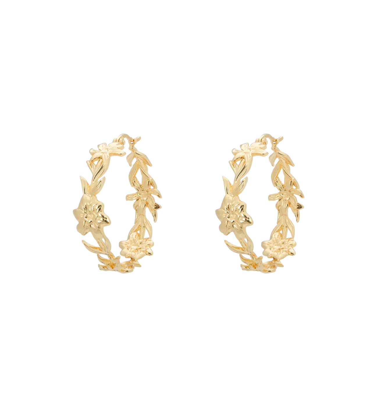 Flower Crown Hoop Earrings - Gold