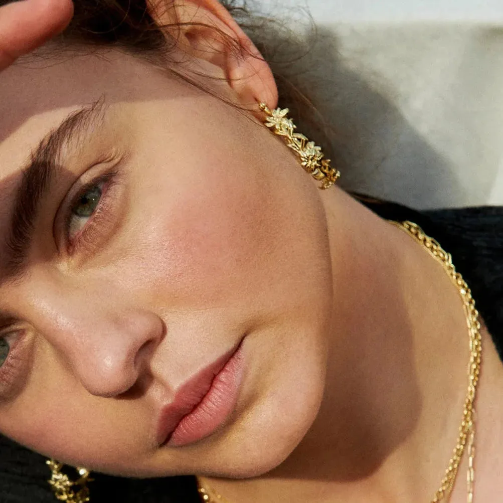 Flower Crown Hoop Earrings - Gold