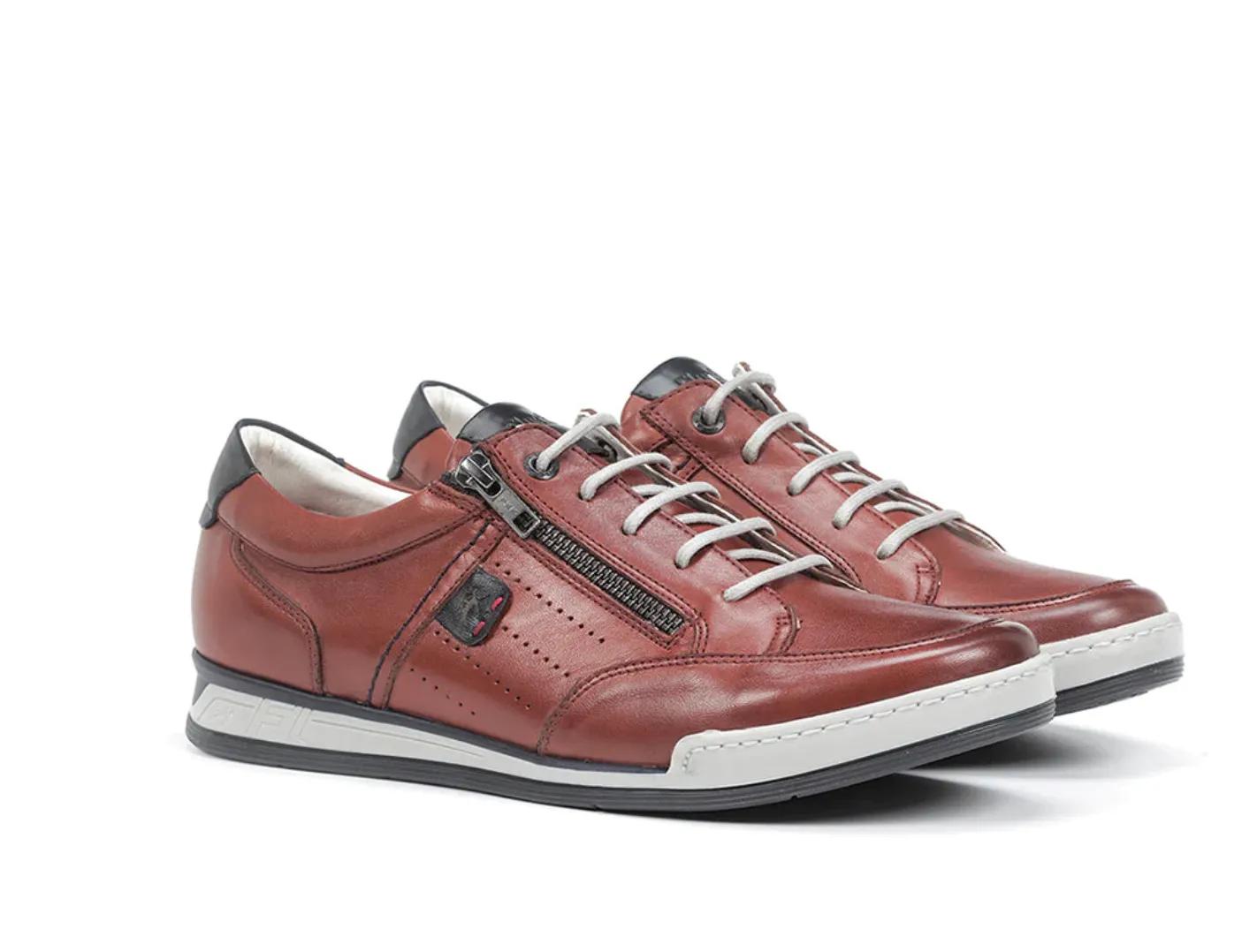Fluchos Men's F0148 Red leather sneaker with lace and side zip