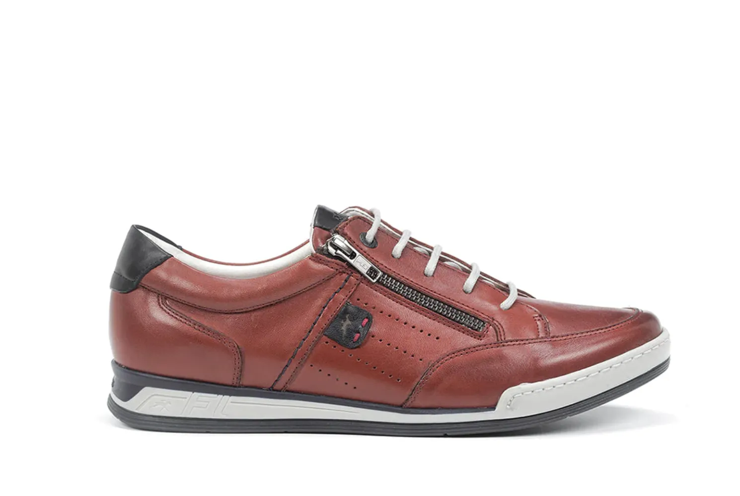 Fluchos Men's F0148 Red leather sneaker with lace and side zip