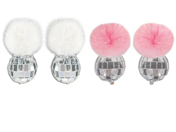 Girlie Disco Ball Dangle Earrings In White Or Pink