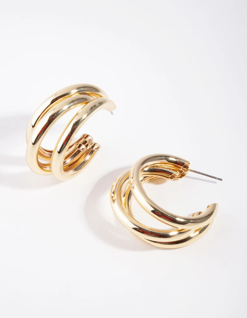 Gold 3-Row Hoop Earrings