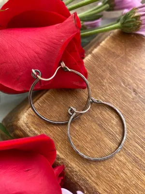 Handmade hammered, copper metal hoops, medium size, earrings