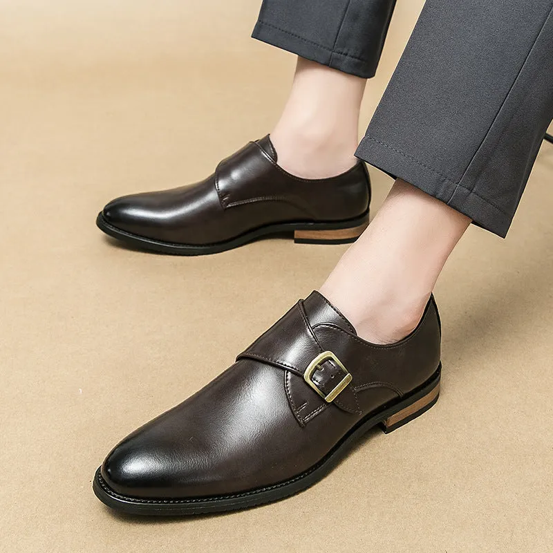 Leather Shoes Men's Business Formal Casual Breathable Increased Slip-on Buckle