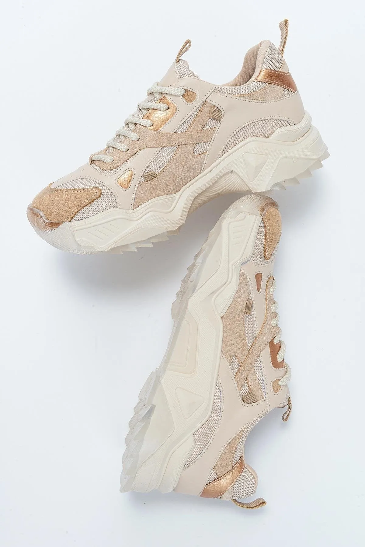 Loretta Vegan Leather Platform Sneakers | Beige
