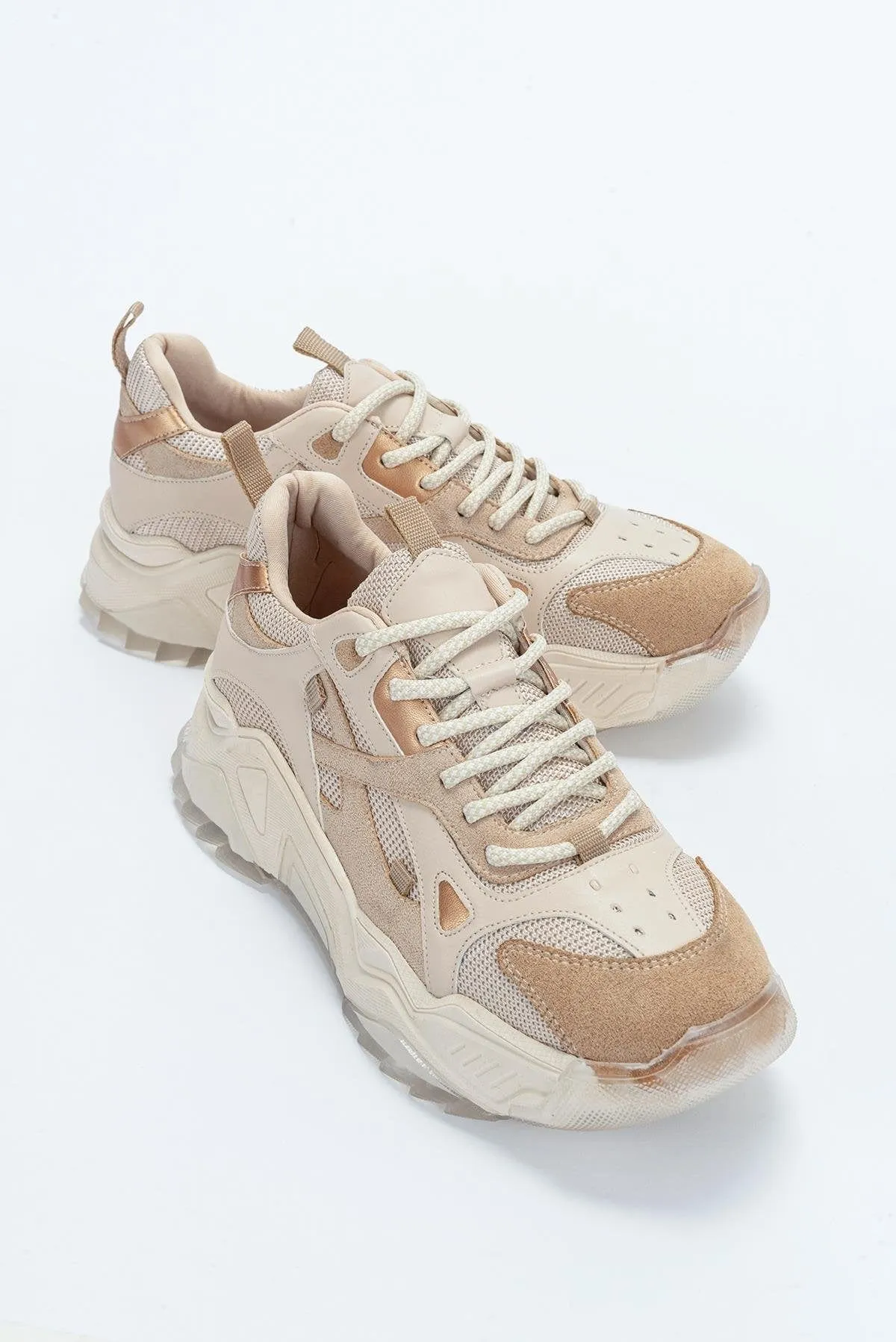 Loretta Vegan Leather Platform Sneakers | Beige