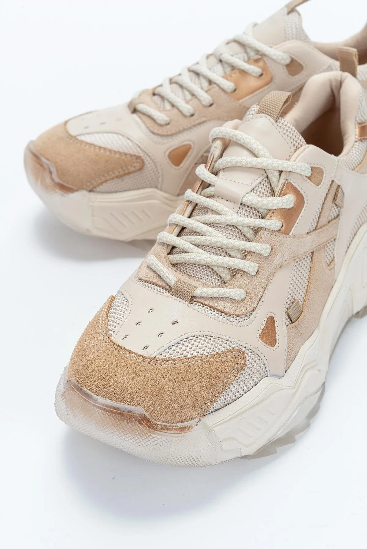 Loretta Vegan Leather Platform Sneakers | Beige