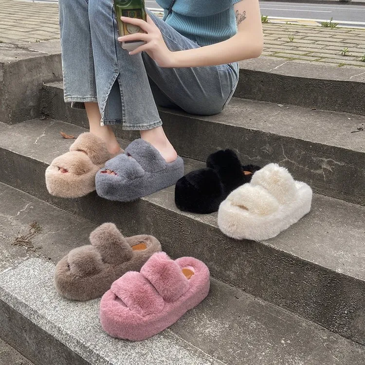 LovelyRLovely Leisure Fleece-lined Platform Slippers