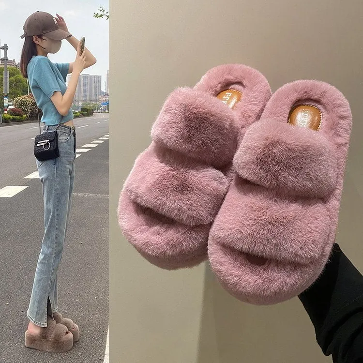 LovelyRLovely Leisure Fleece-lined Platform Slippers