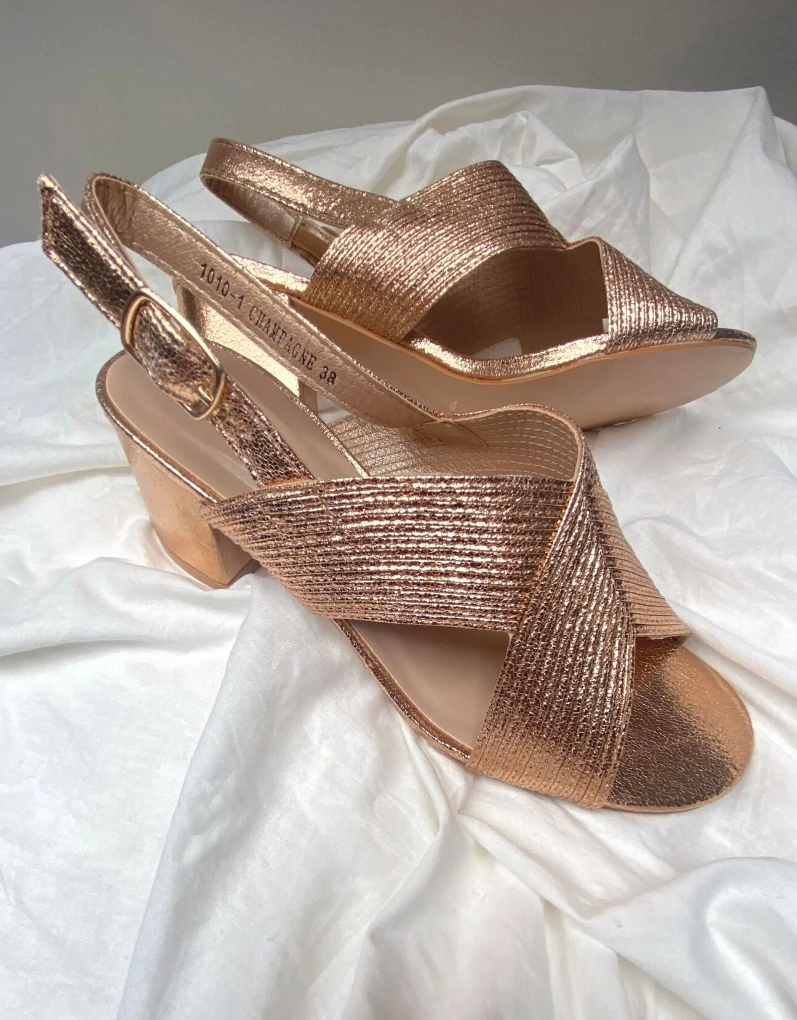 Luna Metallic Block Heel Sandal