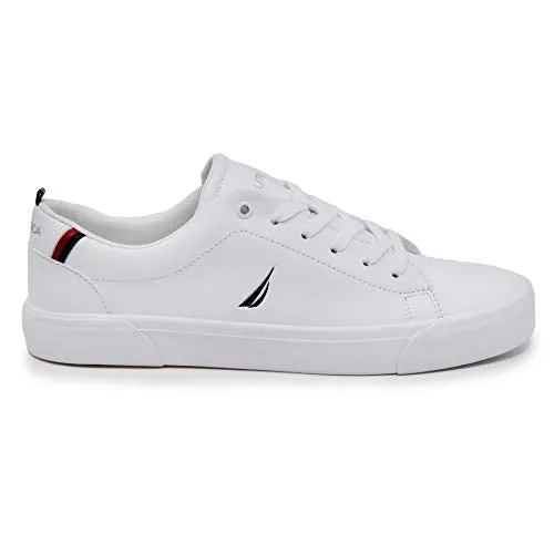 Nautica Men's Fashion Sneaker, Classic Low Top Loafer, Casual Lace-Up Shoe-Graves-White/Navy-7.5