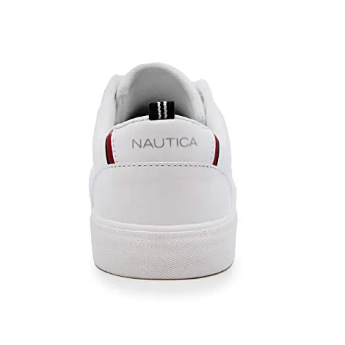 Nautica Men's Fashion Sneaker, Classic Low Top Loafer, Casual Lace-Up Shoe-Graves-White/Navy-7.5