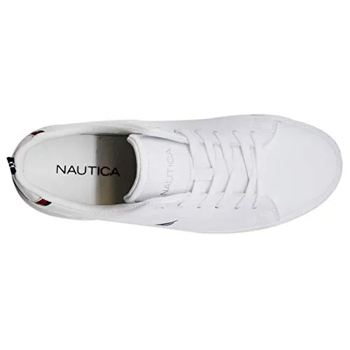 Nautica Men's Fashion Sneaker, Classic Low Top Loafer, Casual Lace-Up Shoe-Graves-White/Navy-7.5