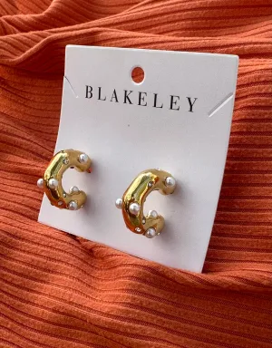 Pearl Hoop Gold Earrings