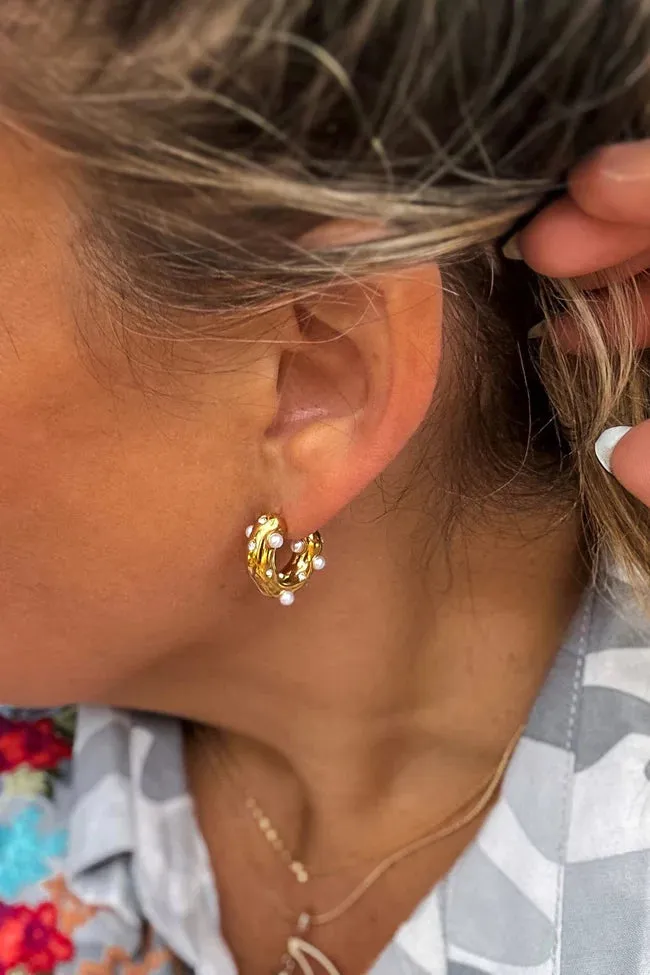 Pearl Hoop Gold Earrings