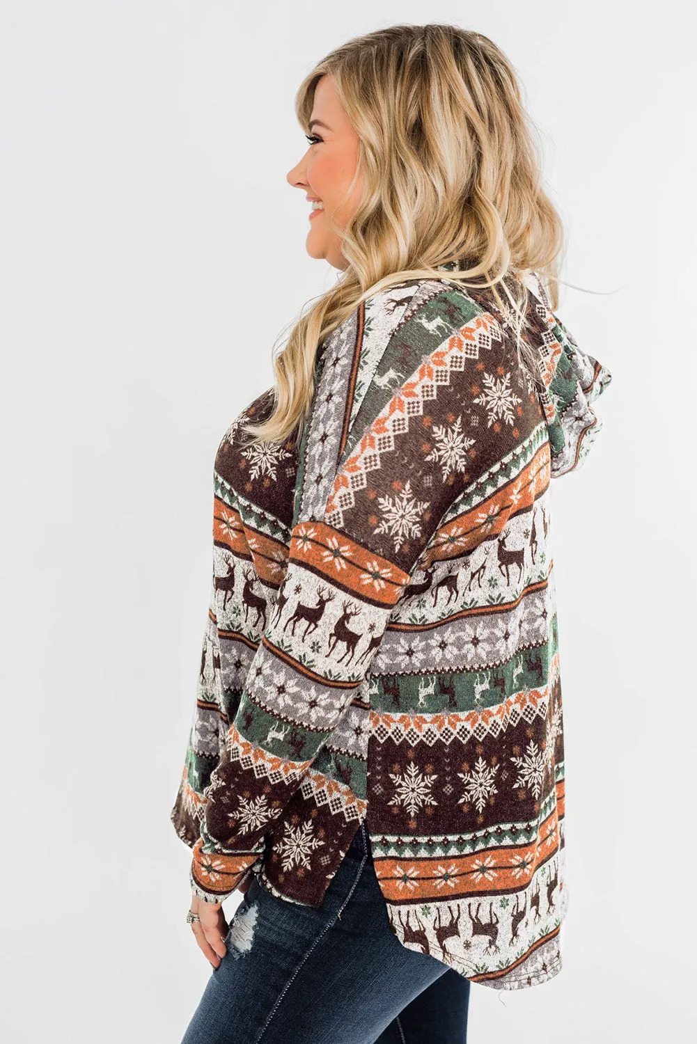 Plus Size Reindeer High Low Hoodie